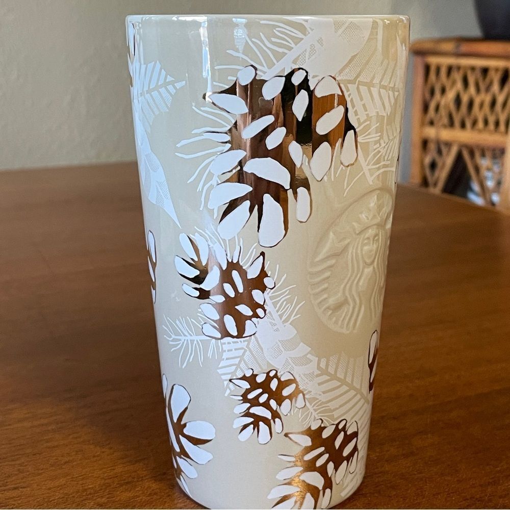 Starbucks 2020 Holiday Pinecone Ceramic Tumbler with Leaf Design 12 oz. - Picture 3 of 11